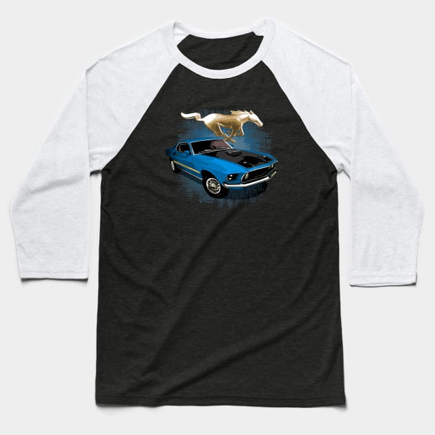 Blue 69 Mustang Mach 1 Baseball T-Shirt by ZoeysGarage